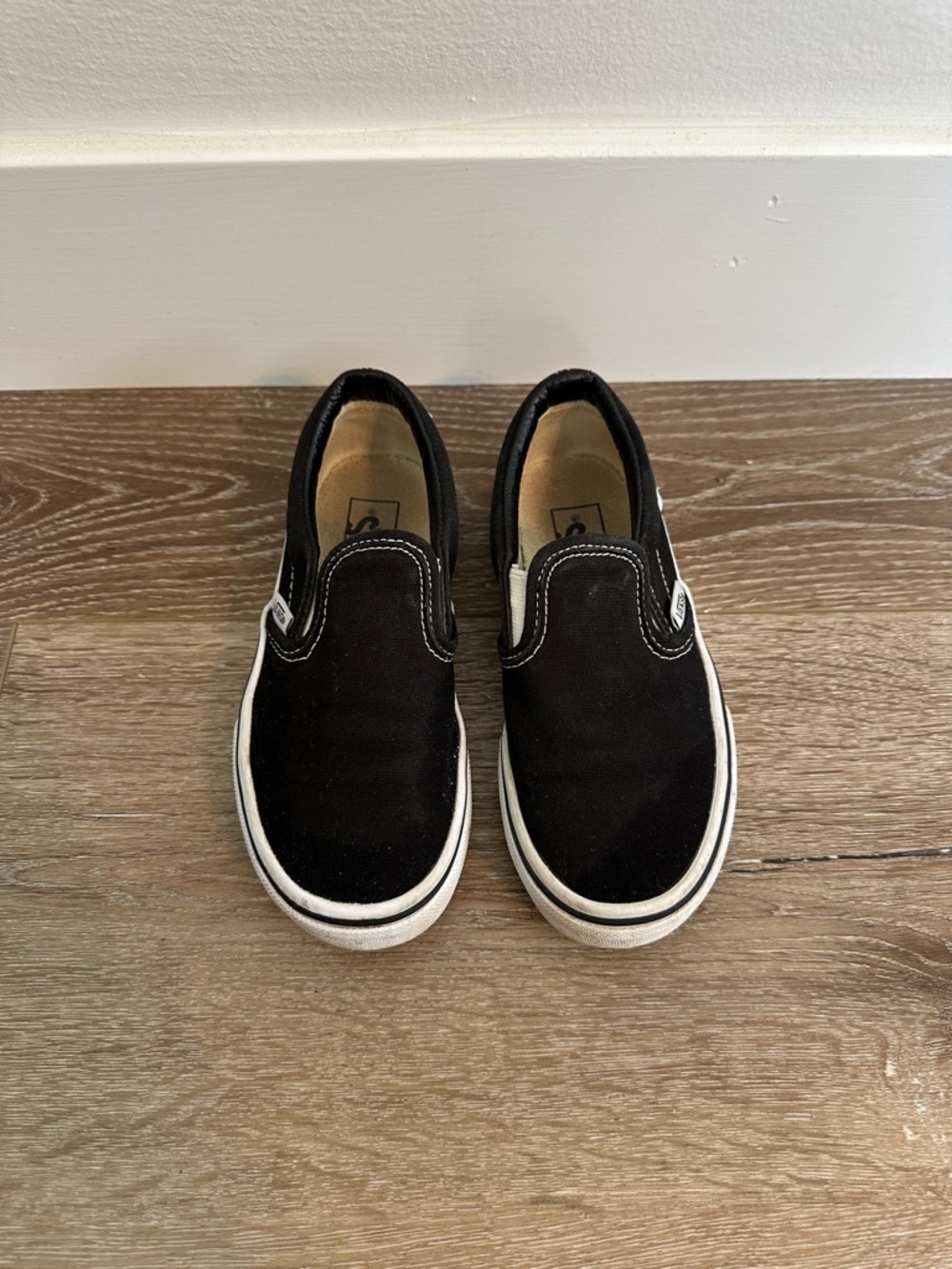 Vans Kids Black Slip-On Sneakers with White Trim